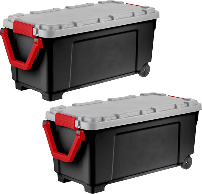 IRIS USA 2 Pack TrailBox, 43 Gallon Lockable Storage Trunk Box, Truck Bed Bin Heavy-Duty Containers Camping Gear, Adventure Chest - Black/Gray by IRISUSA