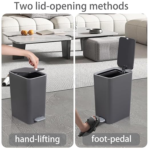 rejomiik Small Bathroom Trash Can with Lid, 3.2 Gallon Step Garbage Can with Handle, Slim Mini Wastebasket Bin for Bedroom, Office, Dorm, Dark Gray - Image 3