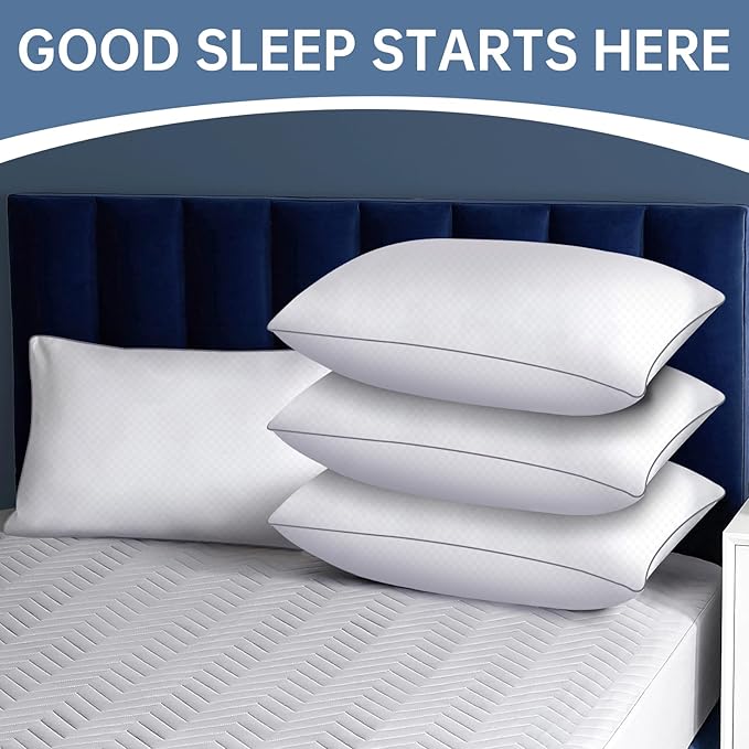 Piwaal Bed Pillows for Sleeping Standard Size Set of 4,Down Alternative Filling,Pillows for Back, Stomach or Side Sleepers