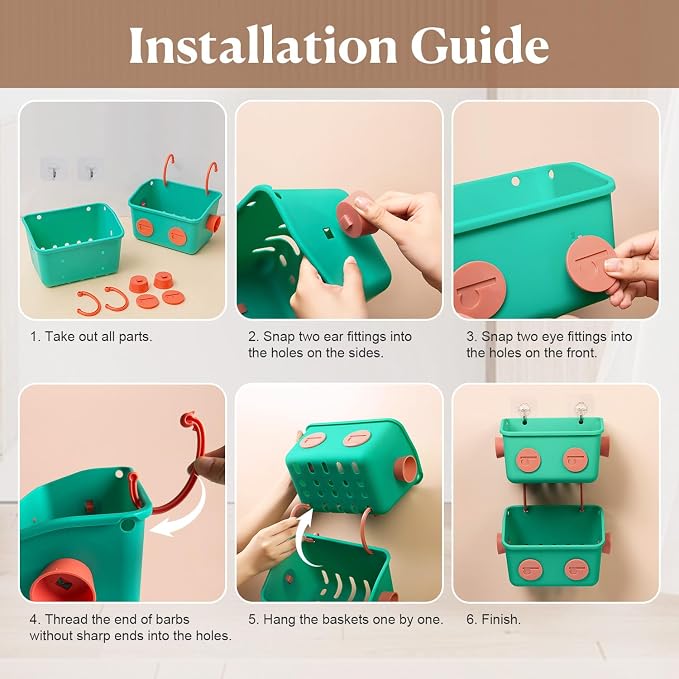 Bath Toy Storage Organizer Basket, 3 Pack Cute Robot Bathtub Shower Toy Organizer, Wall Mounted Hanging Bath Toy Holder with Hooks, for Tub Laundry - Image 7