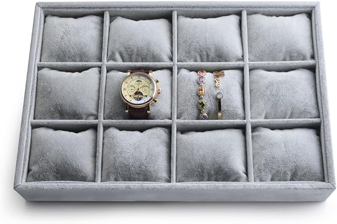 Oirlv Premium Velvet 12 Grid Jewelry Organizer Tray with Removable Pillow Watch Organizer Jewelry Tray Bracelet Bangle Watch Display Holder by Oirlv