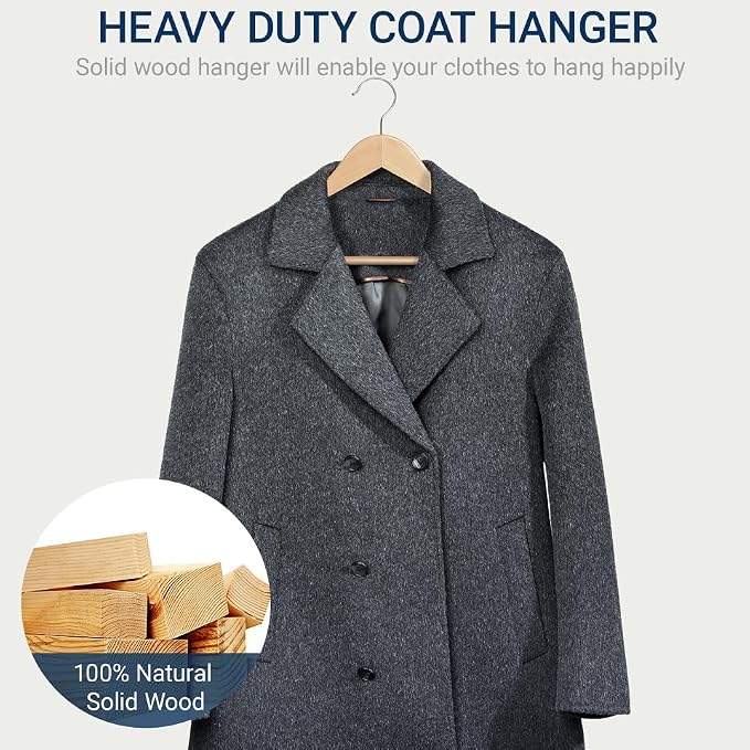 Amber Home 30 Pack Wooden Coat Hangers, Natural Wood Suit Hangers with Non-Slip Pant Bar, Clothes Hangers for Closet Organization, Shirts, Jackets, Dresses, and Pants (Natural, 30) - Image 7