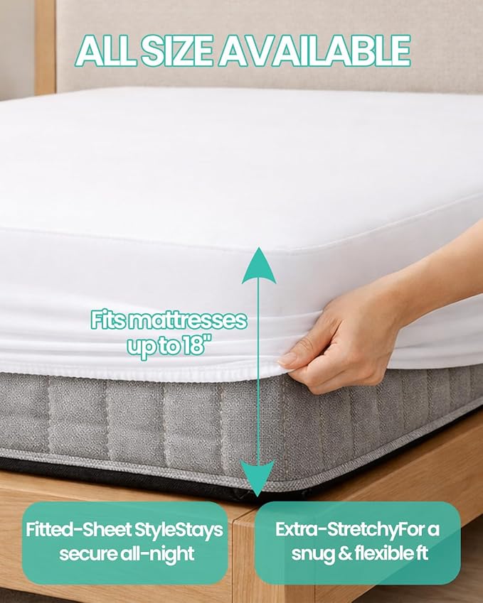 2 Pack 【Dorms Hotel Exclusive】 Twin XL Mattress Protector(Fits 6-18" Deep) 5-Sided Fitted Sheet Style Breathable Terry Cloth Top Waterproof Mattress Cover for Twin XL Size Bed