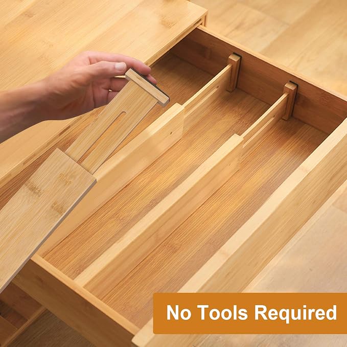 Bamboo Drawer Dividers Organizers, Kitchen Drawer Organizer, Adjustable Drawer Divider for Clothes, Kitchen, Dresser, Bedroom, Bathroom and Office, 4-Pack (Natural, 12-17 IN) - Image 6