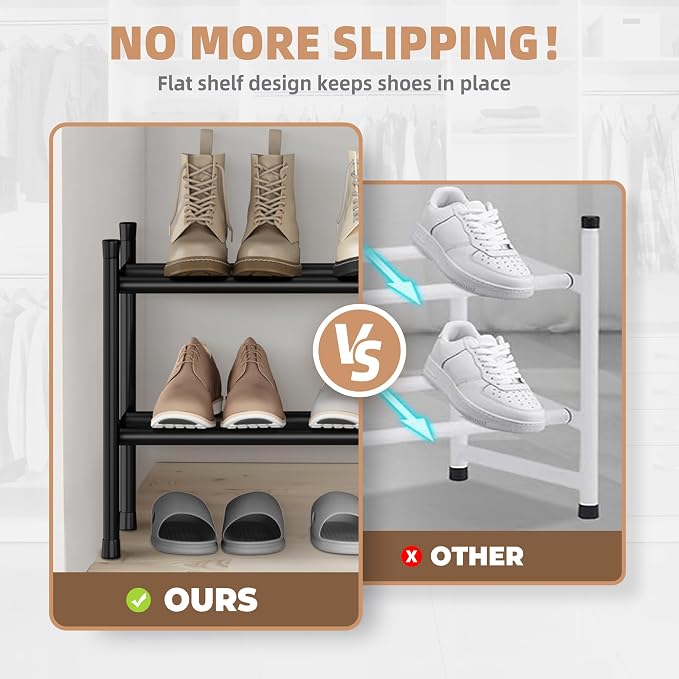 STORAGE MANIAC Long Expandable Shoe Rack, 12 Pairs Metal Wide Stackable Shoe Rack, Adjustable Shoes Shelf, Freestanding Shoes Organizer for Closet, Entryway, Hallway, Garage, Front Door, 2 Tiers - Image 5