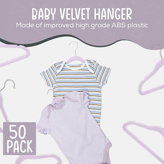 TechZoo 50 Premium Velvet Baby Hangers 11.8" Inch Non-Slip Infant, Ultra Slim Space-Saving Children Closet Hangers, 360° Swivel Hook, Strong & Durable Baby Toddler Kids Clothes Hanger, Purple - Image 2