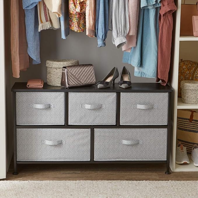 Amazon Basics Extra Wide Fabric 5-Drawer Storage Organizer Unit for Bedroom Closet, Black - Image 2