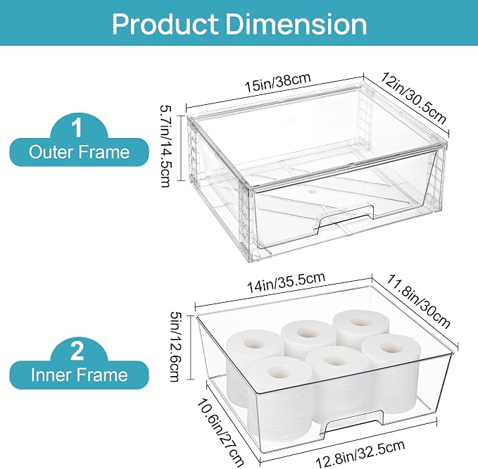 Vtopmart 3 Pack Large Stackable Storage Drawers,Easily Assemble Clear Acrylic Bathroom Closet Undersink Organizers,Plastic Storage Bins for Cabinet,Kitchen Pantry,Medicine Organization - Image 3