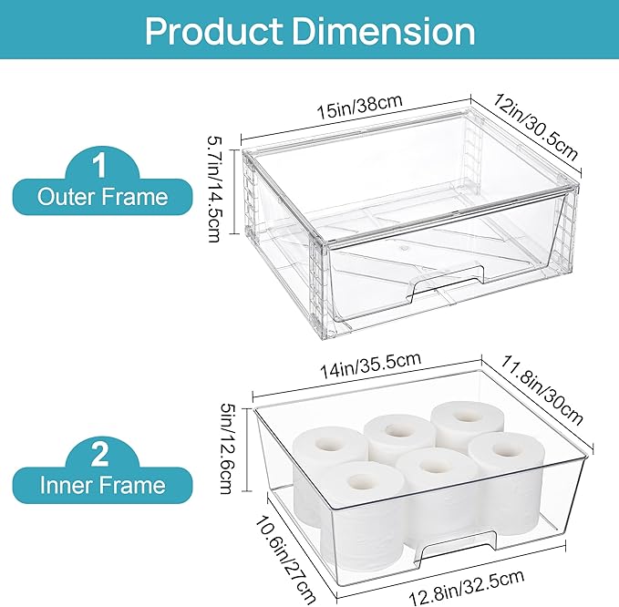 Vtopmart 4 Pack Large Stackable Storage Drawers,Easily Assemble Clear Acrylic Bathroom Closet Undersink Organizers,Plastic Storage Bins for Cabinet,Kitchen Pantry,Medicine Organization - Image 3