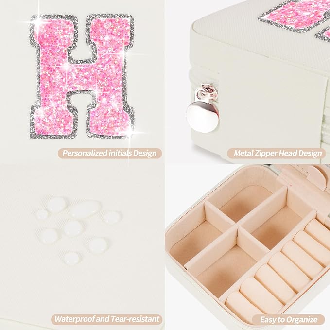 Uygafly Monogrammed Gifts for Women - Jewelry Case for Women Trendy Jewelry Box Fashion Cute Jewelry Organizers and Storage Aesthetic,Travel Essentials Birthday Gifts for Girls Women | Cream,H - Image 4