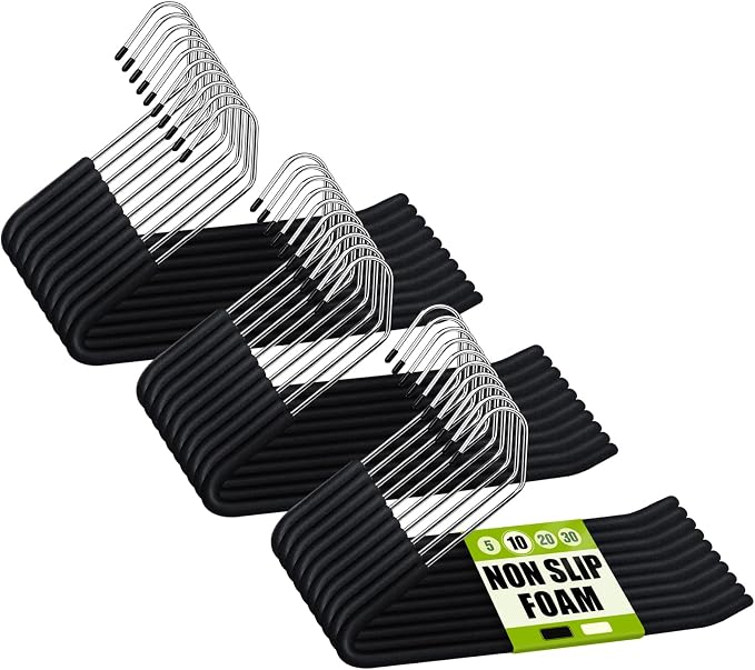 Spring Fever Open Ended Non Slip Sponge Padded Pants Hangers - Chrome Plating Foam Heavy Duty Space Saving Black 30 by SpringFever