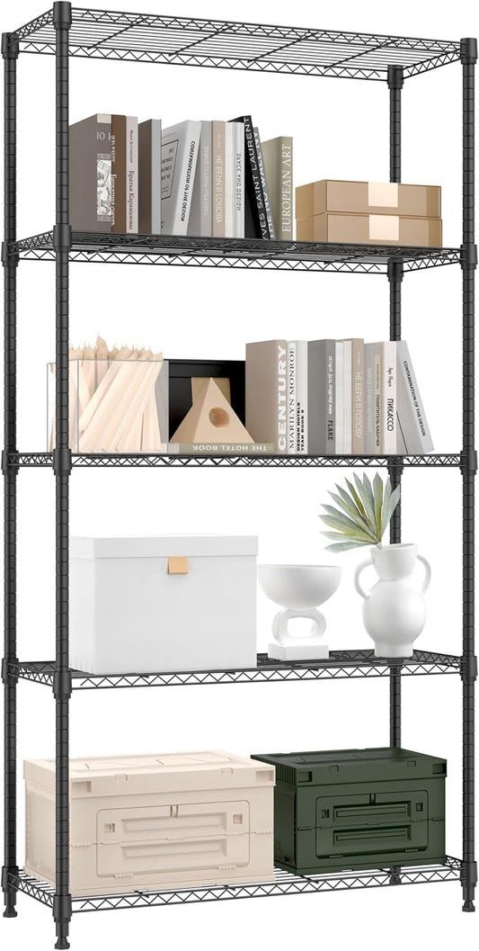 M MZG 1250 lbs 5 Tier Shelf Metal Storage Shelves Shelving Wire Rack Heavy Duty Closet Organizers for Garage Kitchen Bathroom Laundry Black 13.8" D x 35.4" W x 68.5" H by MEIGAOPLASTICANDMETALHKCOLIMITED