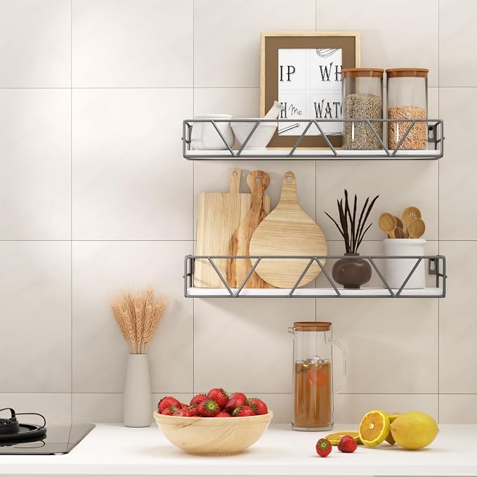 Amaoot Floating Shelves Set of 3, Home Wood Wall Shelf, Farmhouse Shelf for Bedroom, Wall Mounted Floating Shelf for Living Room, Bedroom, Bathroom, Kitchen, Office (Gray) - Image 4