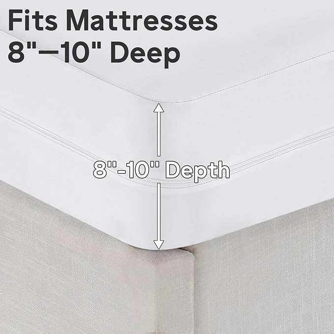 Twin XL Mattress Protector Waterproof (8”-10”Depth) – Premium Zippered Mattress Encasement Bed Cover, Noiseless Breathable Machine Washable Six-Sided Mattress Cover for Bed, White
