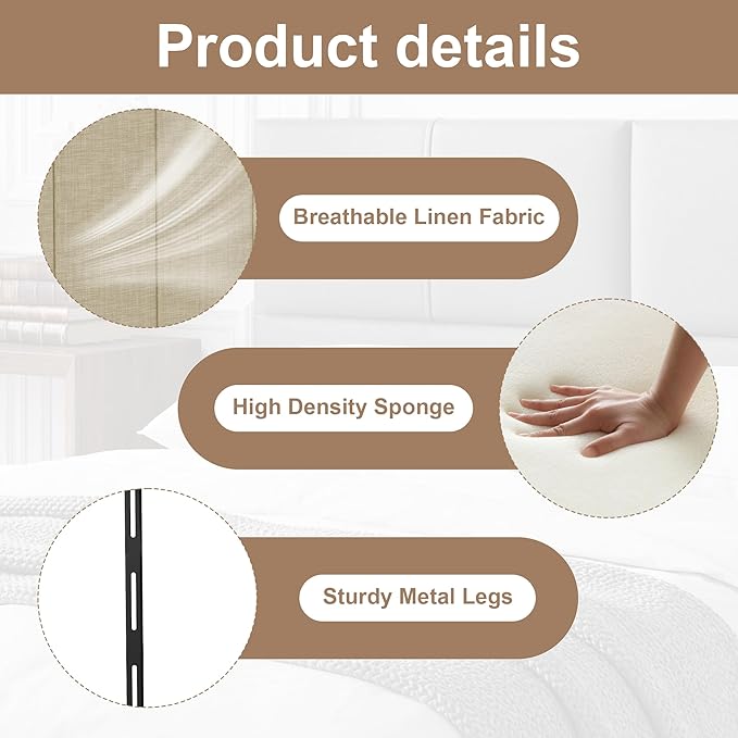Yongchuang Upholstered King Headboard Only, Modern Linen Head Board for King/Cal King Size Bed Adjustable Height Headboards Oatmeal