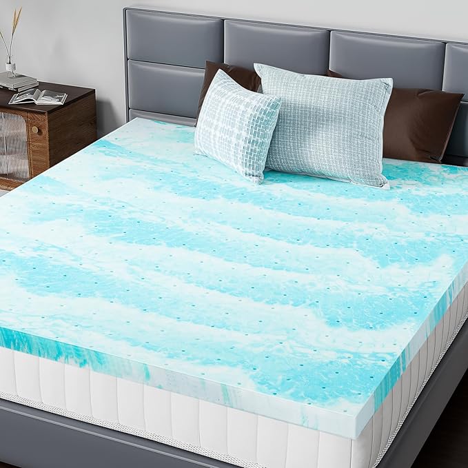 Mattress Toppers Memory Foam Cooling Gel Infused for Enhanced Comfort, CertiPUR-US Certified Breathable Bed Topper Pad with Support for Sleeper Sofa Couch RV Camper, King, 2 Inch