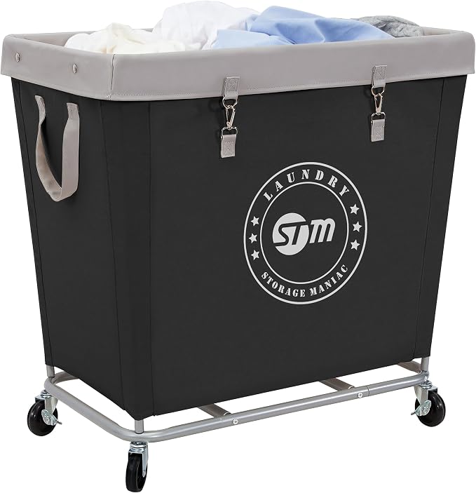 STORAGE MANIAC Commercial Laundry Hamper with Heavy Duty Steel Frame, 320 L Industrial Laundry Basket Cart with Wheels for Hotel, Home, Laundry Room, 31.7''L x 19.3''W x 30.91''H, Large Black by STORAGEMANIAC