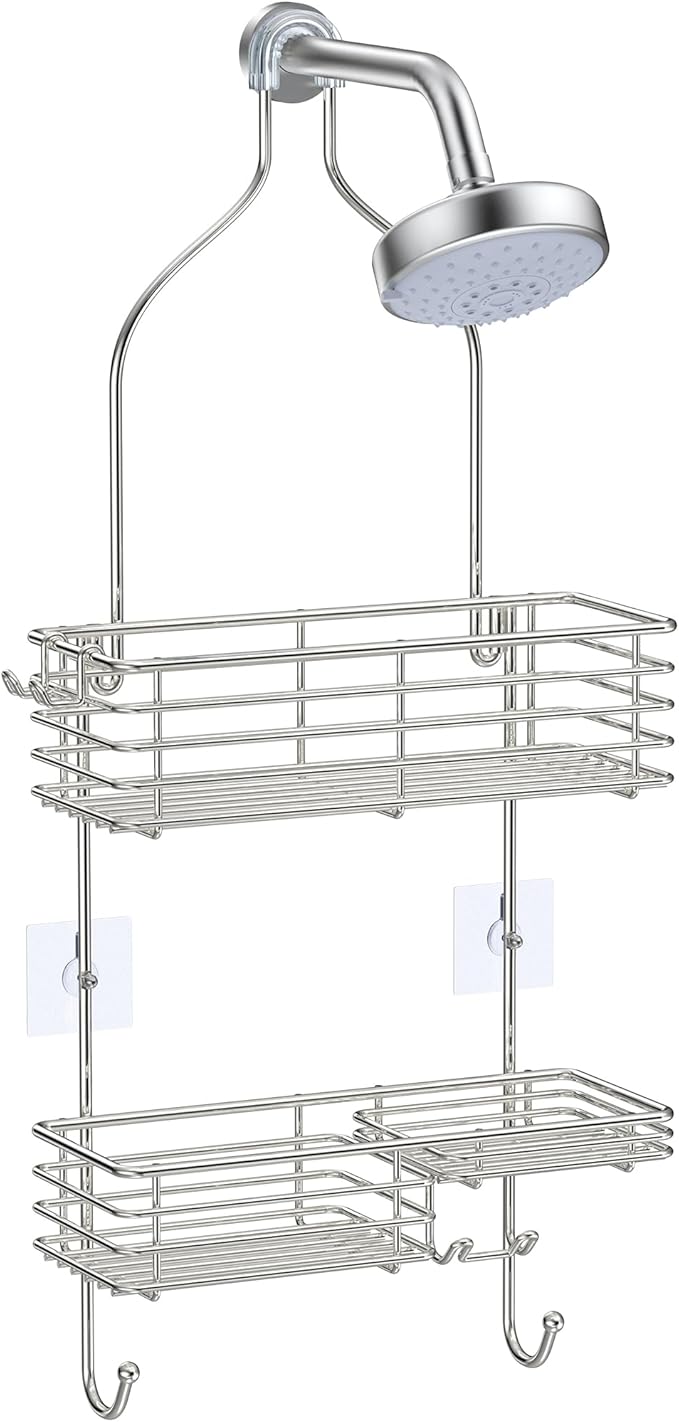 SMARTAKE Hanging Shower Head Caddy, Rustproof Bathroom Shower Shelf Organizer, SUS201 Stainless Steel Over The Storage Rack, for Toilet, Bathroom, Silver by SMARTAKE