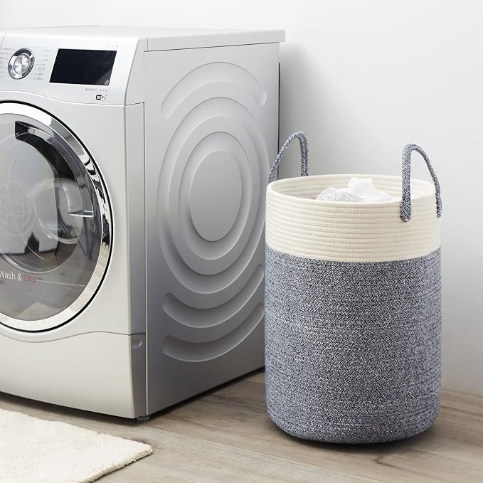 Cotton Rope Laundry Hamper by YOUDENOVA, 58L - Woven Collapsible Laundry Basket - Clothes Storage Basket for Blankets, Laundry Room Organizing, Bedroom Storage, Clothes Hamper – Blue - Image 7