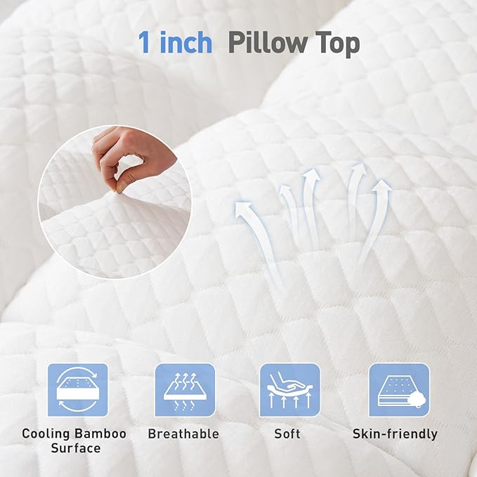Dual Layer 3 Inch Memory Foam Mattress Topper Full Size, 2 Inch Cooling Gel Memory Foam Plus 1 Inch Down Alternative PillowTop Mattress Pad Cover with 8-21 Inch Deep Pocket