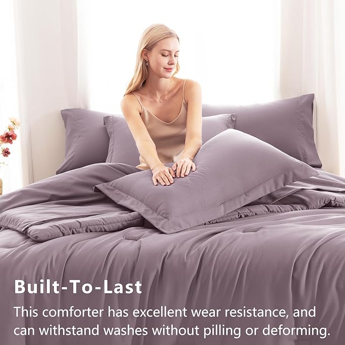 CozyLux King Size Comforter Set Dusty Purple, 7 Pieces Bed in a Bag King Comforter Set with Sheets, Luxury Bedding Sets with Down Alternative Comforter, Fitted Sheet, Flat Sheet, Pillowcases & Shams