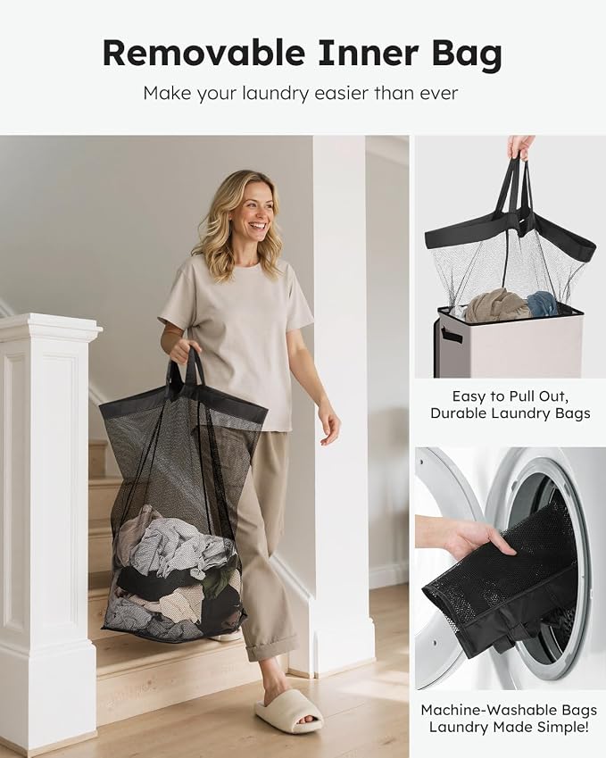 SOLEDI Laundry Hamper with Lid 90L Large & Tall Collapsible Laundry Basket, Clothes Hamper with Bag Removable Easy to Carry, Dirty Hampers for Bedroom, Bathroom, Dorm, College, Light taupe - Image 4