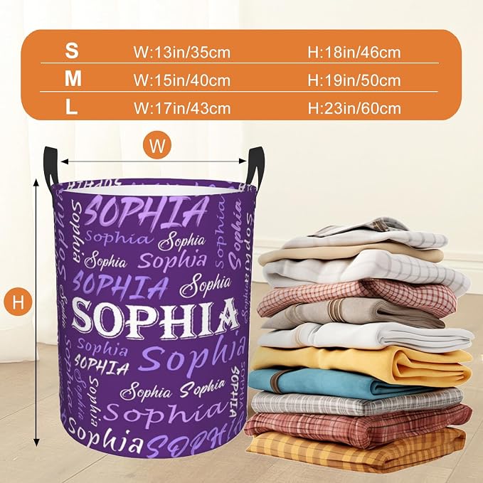Custom Name Laundry Hamper, Personalized Laundry Basket with Name for Baby Boys Girls, Customized Collapsible Dirty Clothes Hamper Storage with Handles for Bedroom Bathroom Dorm Room Decor - Image 3