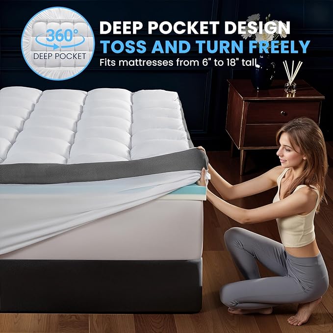 5 Inch Dual Layer Memory Foam Mattress Topper - 2.5 Inch 1500GSM Fluffy Soft Pillow Top Mattress Cover and 2.5 Inch Cooling Gel Memory Foam for Back Pain Relief,,Fits 6-18" Deep Pocket(Queen, 60"x80")