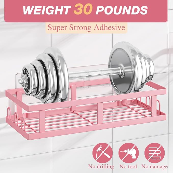 Youvip Shower Caddy Adhesive,No Drill Bathroom Organizer,Large Capacity Rustproof Shelves for Inside Shower,Bathroom Organizers and Storage,Pink - Image 4