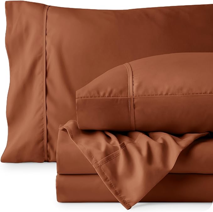 Bare Home Twin XL Sheet Set - 1800 Ultra-Soft Microfiber Twin Extra Long Bed Sheets - Double Brushed - Deep Pockets - Easy Fit - 3 Piece Set - Bedding Sheets & Pillowcases (Twin XL, Terracotta)