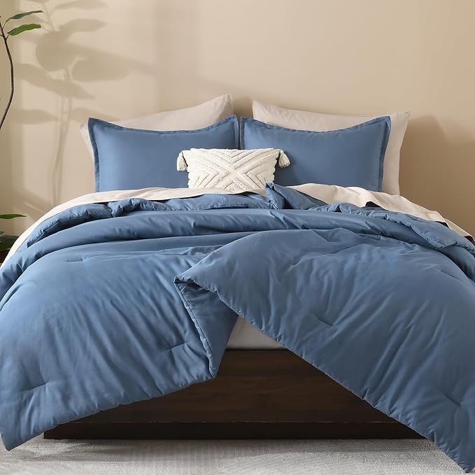 Litanika Comforters Twin XL Size Haze Blue, 2 Pieces Lightweight Solid Bedding Set & Collections, All Season Fluffy Bed Set (68x92 Inches Comforter & 1 Pillowcase)