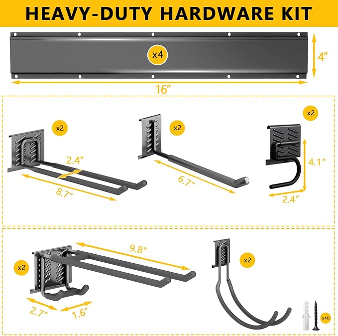 Garage Tool Organizer Wall Mount, Heavy-Duty Garage Storage System and Garden Tool Organizer with Adjustable Hooks for Shovel, Snowboard, Yard Tools and Shed (64"-10hooks) - Image 5
