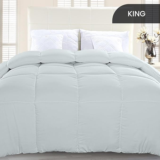 Utopia Bedding King Comforter Duvet Insert, Quilted Light Grey Comforter with Corner Tabs, Box Stitched Down Alternative Comforters King Size 90 x 102 inches