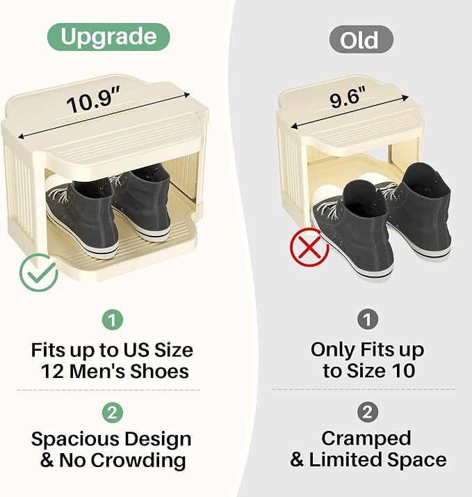 Kitstorack 10 Tiers Stackable Shoe Rack for Closet and Front Door Entrance - Free Standing Plastic Stand, Narrow Tall Vertical Organizer for Small Spaces Storage, White - Image 3