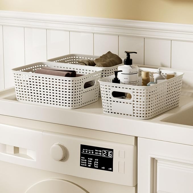 6Pcs Storage Bins with Lids, Stackable Plastic Storage Basket with Bamboo Lid, Pantry Organizer Box Small Containers for Organizing Shelves Drawer Desktop Closet Cabinet Office Classroom 10x7.1x4.1in - Image 7