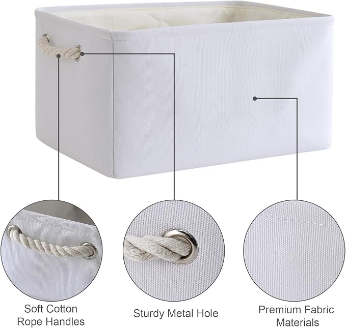 TheWarmHome Storage Bins for Shelves - Medium 3Pack 13.8L*9.8W*6.7H inch Fabric Storage Cubes Canves Storage Basket for Organizing Toys Baby Clothes Gift Dog (White) - Image 6