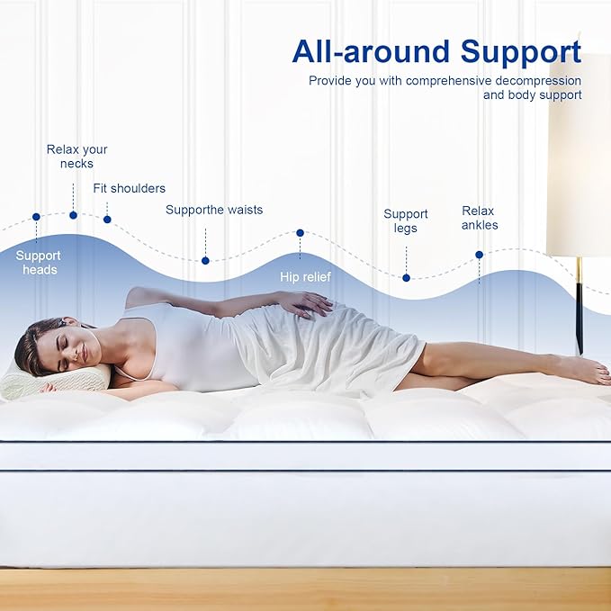 KAYFIA King Mattress Topper,Extra Thick Mattress Pad Cover for Deep Sleep,3D+7D Snow Down Alternative Fill Overfilled Plush Pillow Top Mattress with 8-23 Inch Deep Pocket-White