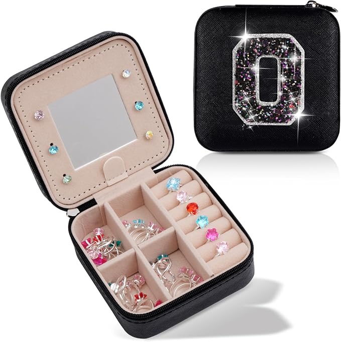 Uygafly Personalized Jewelry Case for Women Girls - Fashion Mini Jewelry Boxes - Trendy Travel Jewelry Organizer with Initials Letter - Teen Gifts | Black,O by Uygafly