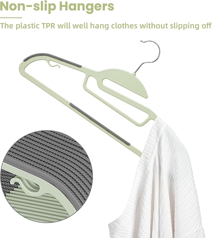 Heavy Duty Plastic Hangers 50 Pack with Non-Slip Design,0.2 Inches Thick,360°Swivel Hook Space Saving Organizer for Bedroom Closet,Shirts,Pants,Strong Enough for Coat(Matcha Green- S Shaped) - Image 3