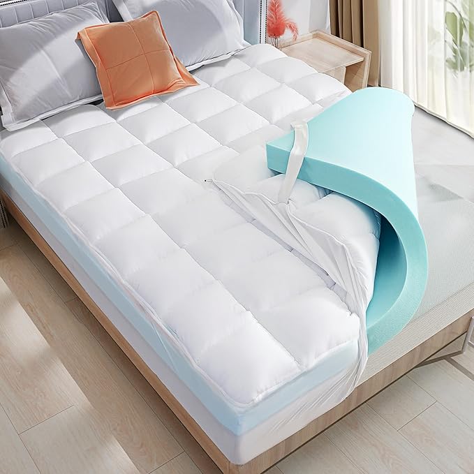 WhatsBedding Twin Size Dual Layer 4 Inch Memory Foam Mattress Topper,2 Inch Gel Memory Foam and 2 Inch Pillow Top Mattress Pad Cover2