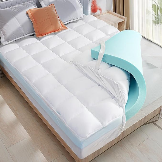 WhatsBedding Twin Size Dual Layer 4 Inch Memory Foam Mattress Topper,2 Inch Gel Memory Foam and 2 Inch Pillow Top Mattress Pad Cover2