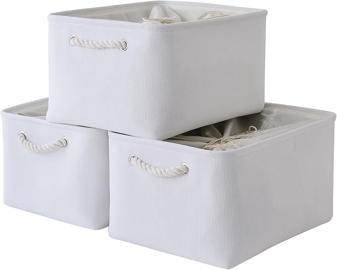 TheWarmHome Storage Basket for Gifts Empty - X Large - 3 Pack 17.7L×13.8W×9.8H in Collapsible Storage Bin for Shelves, Toy Box Storage for Gifts Book Laundry (White) by TheWarmHome