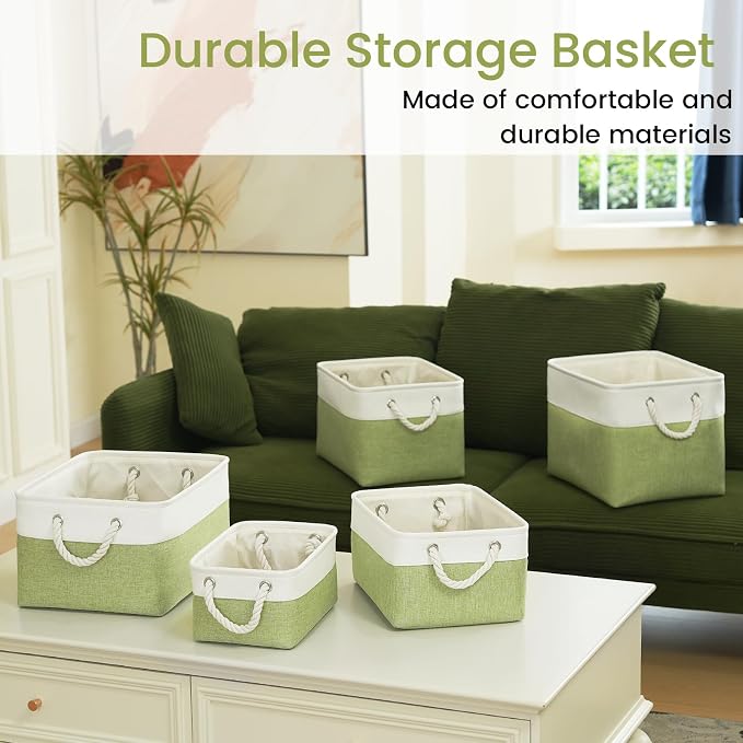 Large Storage Baskets- 15.7x11.8x8.26 inch Storage Bins for Shelves and Closet Organizing, Foldable Fabric Bin for Home Organization Clothes and Laundry (1-Pack, White&Green) - Image 7