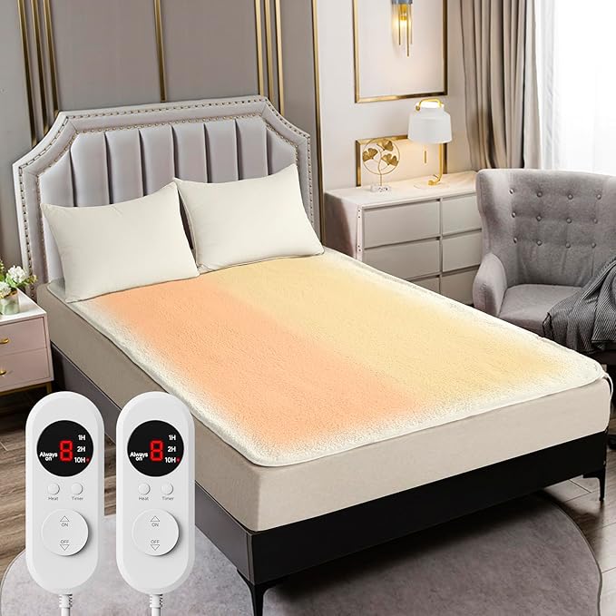 Heated Mattress Pad Queen Size – Electric Bed Pad with Dual Zone Control, Heated Mattress Cover, Thick Underblanket Sheet, Bed Warmer (07 Cream, 60" x 80")