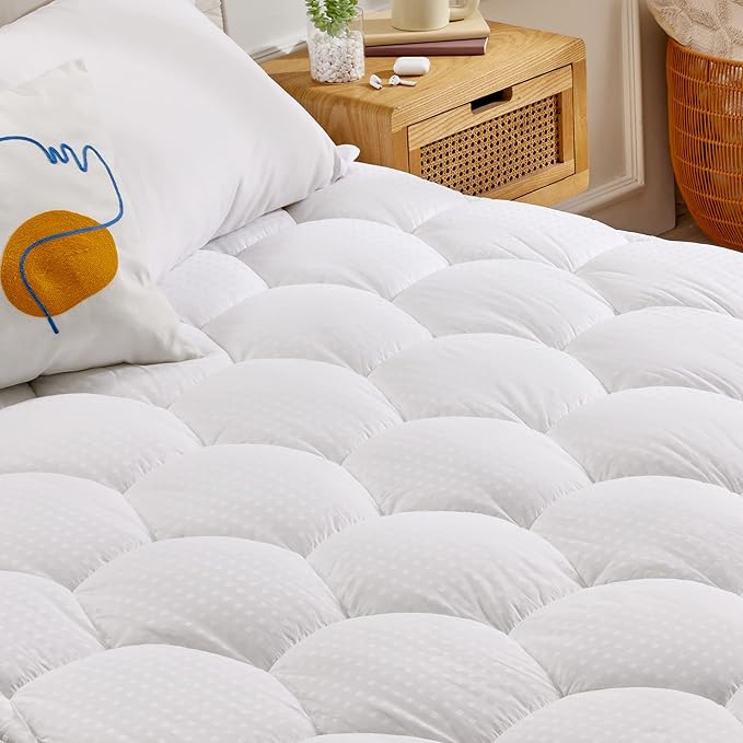 Sonive CaliforniaKing Mattress Protector, Mattress Topper 300TC Cotton Quilted Deep Pocket up 8-21", Fitted Mattress Pad Ultra Soft Protector,Durable & Easy Care White