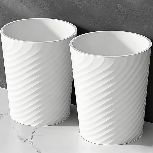 Bathroom Trash Can 1.8 Gallon Small Waste Basket Garbage Can for Dorm Kitchen Toilet Office Bedroom, 2 Pack White by HOLTPHILI