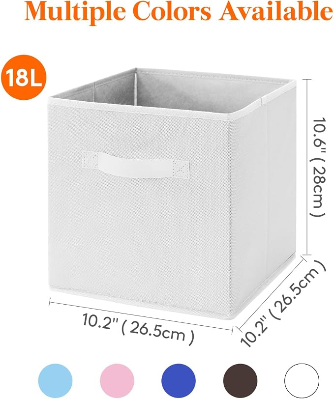 Lifewit Storage Cubes, Foldable Decorative Fabric Storage Baskets for Organizing Home Organizers with Handles for Shelves, Closet, 11 Inch Bins, 18L White, 6 Packs - Image 2