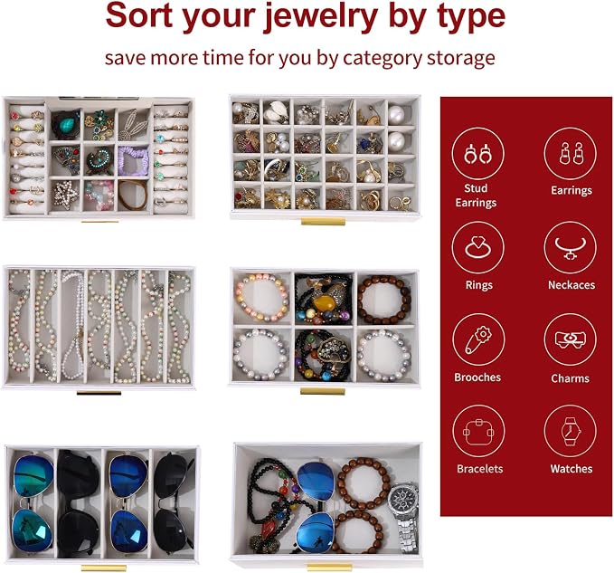 BOOVO Jewelry Boxes for Women, White and Black 6 Layer Large Jewelry Box for Necklace, Bracelet, Earrings, Rings Storage, Jewelry holder Organizer for Girls Gift (Clear White, 6 layer) - Image 3