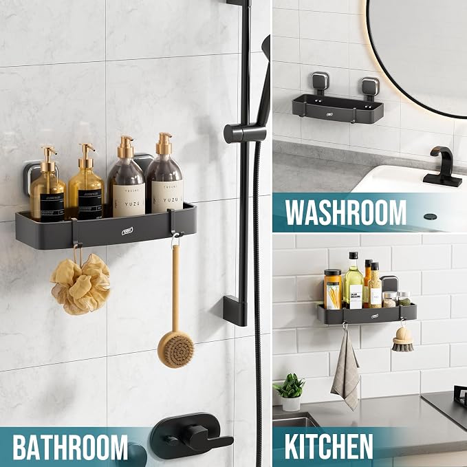 TAILI Shower Caddy Suction Cup, Heavy Duty Shower Organizer for Bathroom, Removable Shelves for Inside Shower, Wall Mounted Aluminum Storage for Bathroom Holder, Dark Gray - Image 5