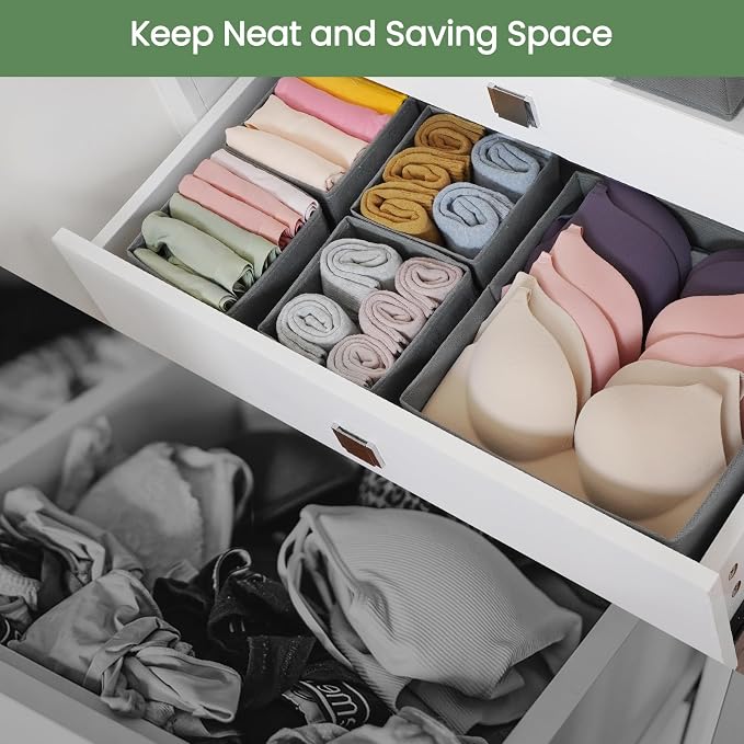 Criusia Drawer Organizer Clothes,16 Pack Underwear Drawer Organizers, Foldable Closet Organizers and Storage Dresser Drawer Dividers Clothing Organizer for Clothes, Socks, Scarves, Bra, Ties (Grey) - Image 2